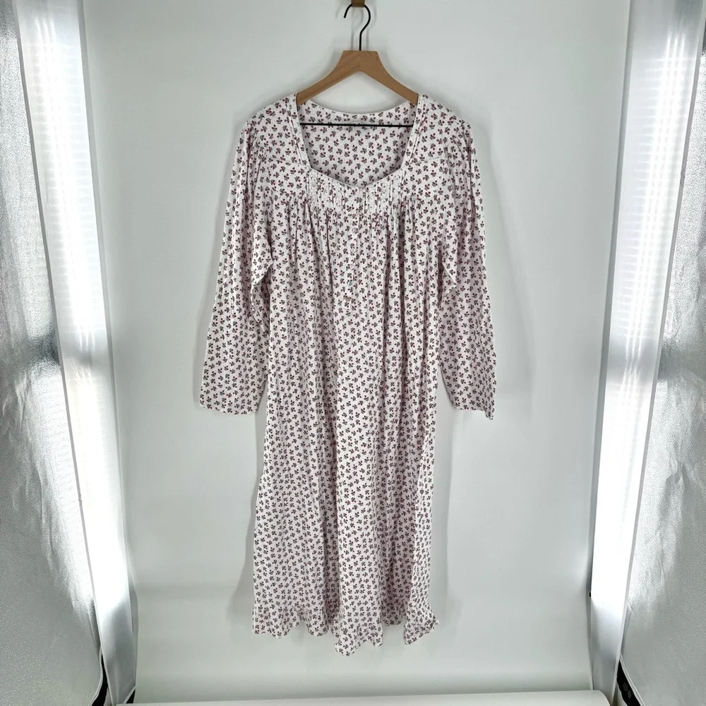Eileen West Cotton Long Sleeve Nightgown Floral Size 1X